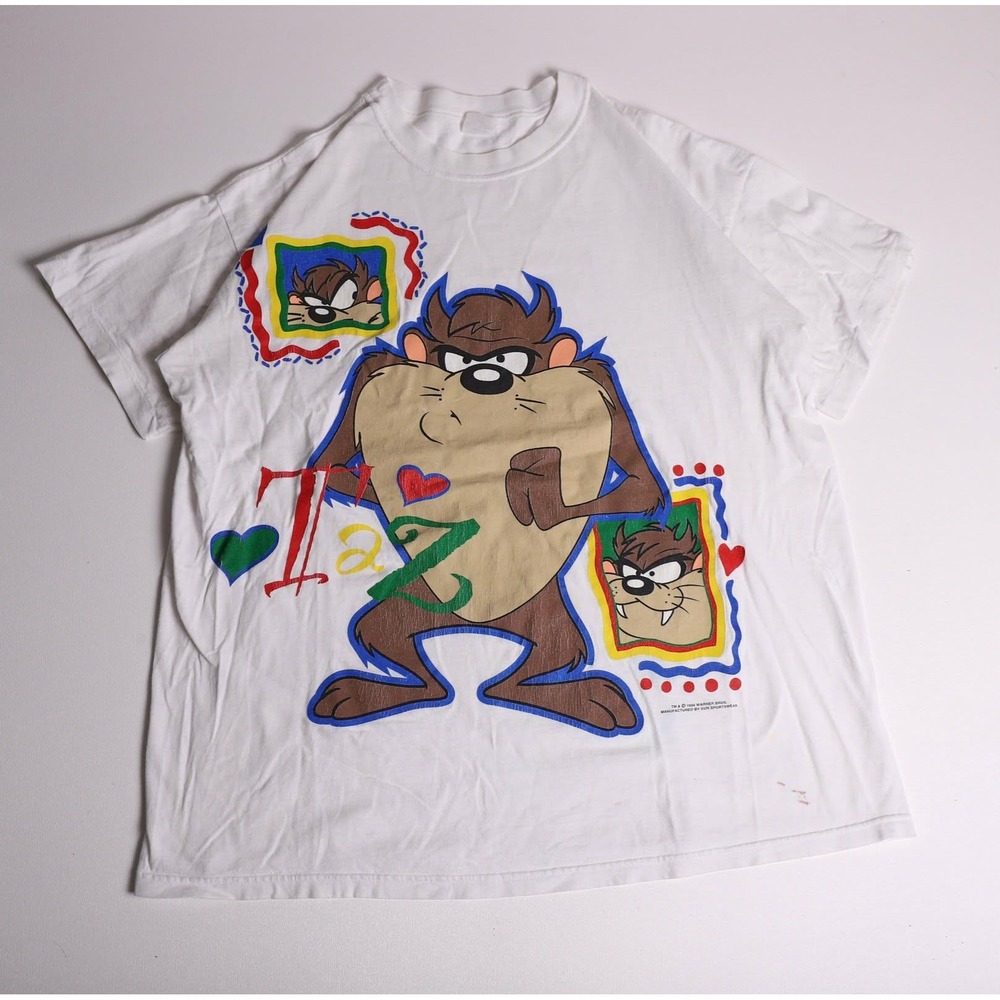 Vintage 1994 Taz Tasmanian Devil Looney Tunes T-Shirt White XL Sun Sportswear